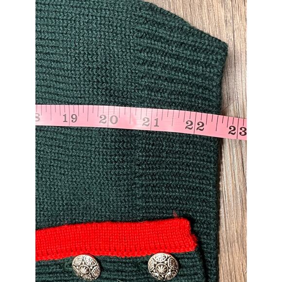 Vtg LL Bean 100% Wool Cardigan Nordic Alpine Green Red Trim Large Grandmacore - Picture 5 of 10